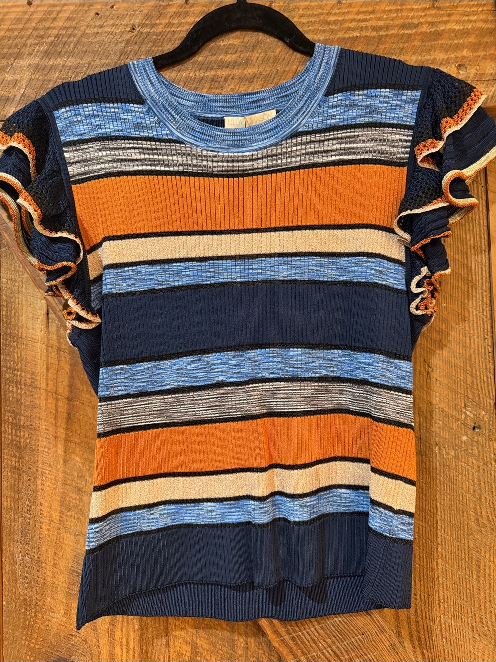 Ulla Johnson Cecile top Adriatic Navy, Orange & Blue Striped Ruffle Sleeve Top